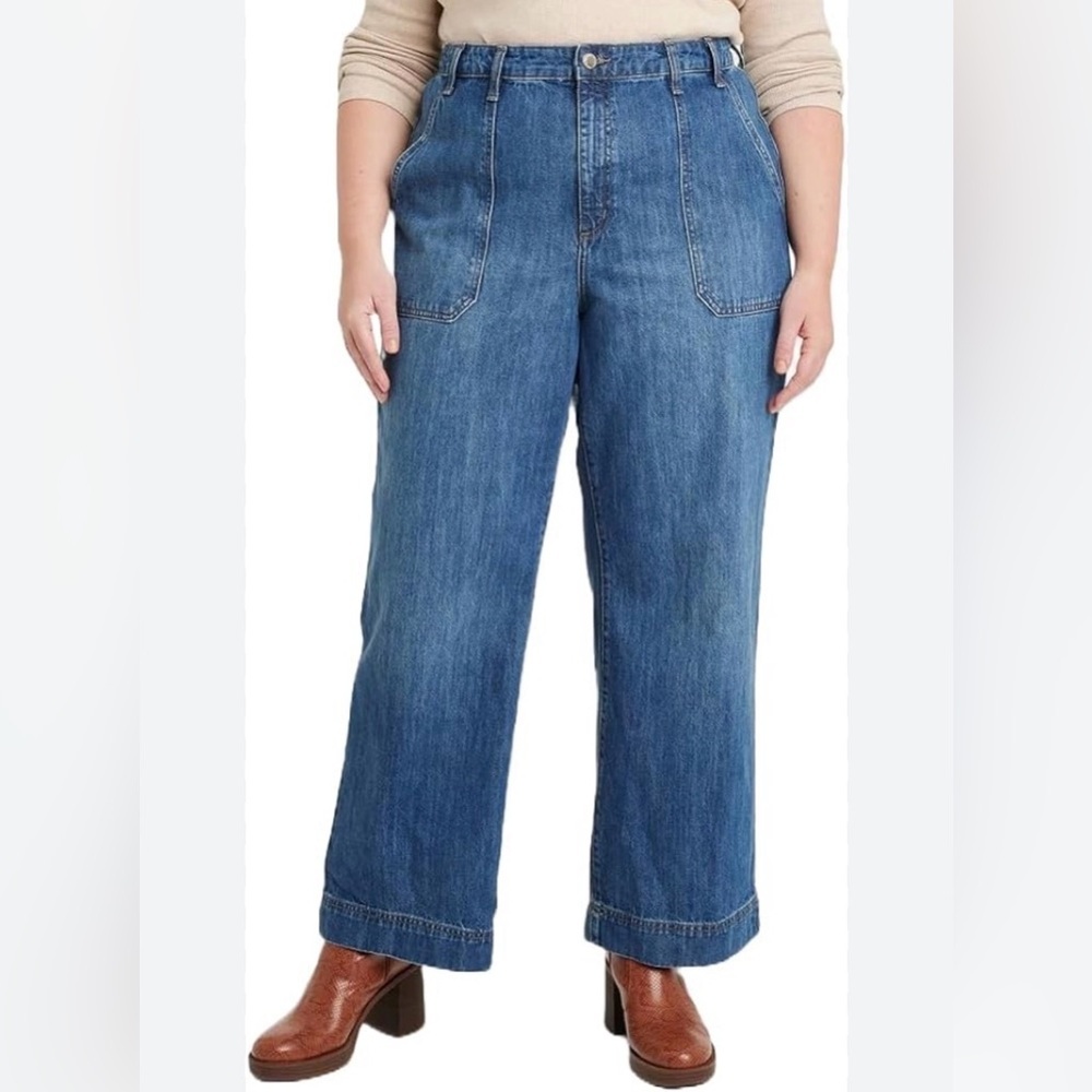 NWT Universal Thread High-Rise Wide-Leg Cropped Jeans Plus Size 28R.